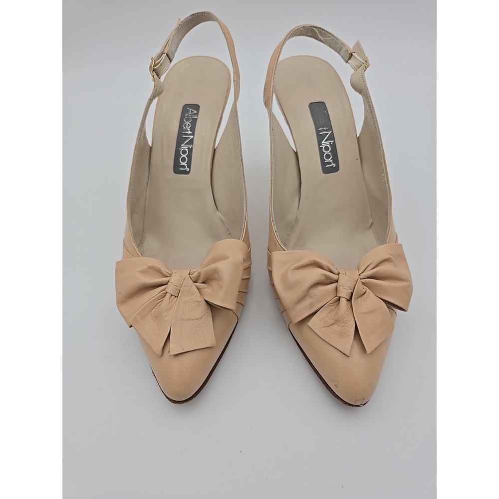 ALBERT NIPON Heels Vntg Beige Leather Pointed Toe Slingback Heels Womens Size 8N